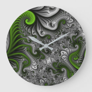 Fantasy World Green and Grey Abstract Fractal Art Grote Klok