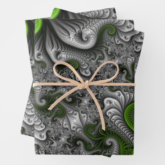 Fantasy World Green and Grey Abstract Fractal Art Inpakpapier Vel (In situ)