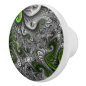 Fantasy World Green and Grey Abstract Fractal Art Keramische Knop (Rechts)