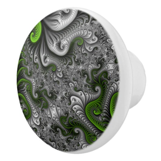 Fantasy World Green and Grey Abstract Fractal Art Keramische Knop (Rechts)