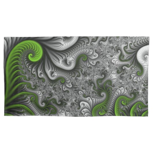Fantasy World Green and Grey Abstract Fractal Art Kussensloop (Voorkant)