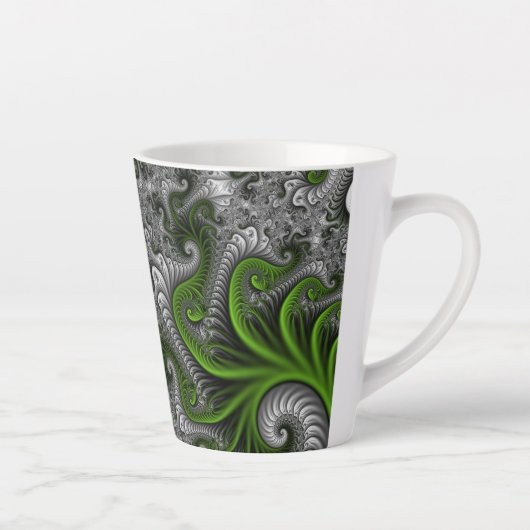 Fantasy World Green and Grey Abstract Fractal Art Latte Mok (Rechts)