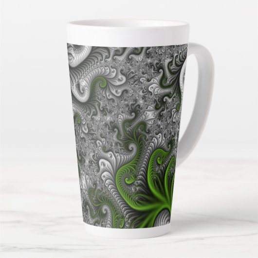 Fantasy World Green and Grey Abstract Fractal Art Latte Mok (Rechterhoek)