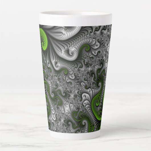 Fantasy World Green and Grey Abstract Fractal Art Latte Mok (Voorkant)