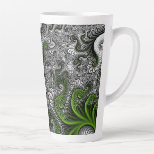 Fantasy World Green and Grey Abstract Fractal Art Latte Mok (Rechts)