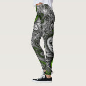 Fantasy World Green and Grey Abstract Fractal Art Leggings (Links)