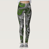Fantasy World Green and Grey Abstract Fractal Art Leggings (Voorkant)