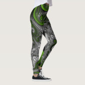 Fantasy World Green and Grey Abstract Fractal Art Leggings (Rechts)