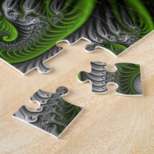 Fantasy World Green and Grey Abstract Fractal Art Legpuzzel (Zijkant)