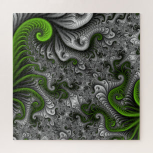 Fantasy World Green and Grey Abstract Fractal Art Legpuzzel