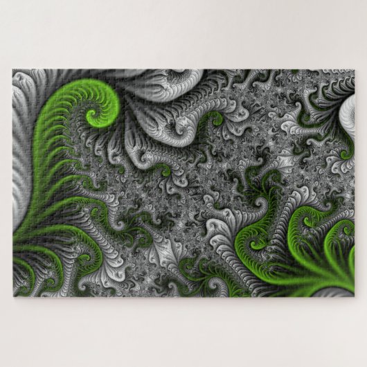Fantasy World Green and Grey Abstract Fractal Art Legpuzzel (Horizontaal)