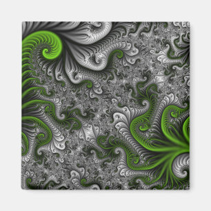 Fantasy World Green and Grey Abstract Fractal Art Magneet