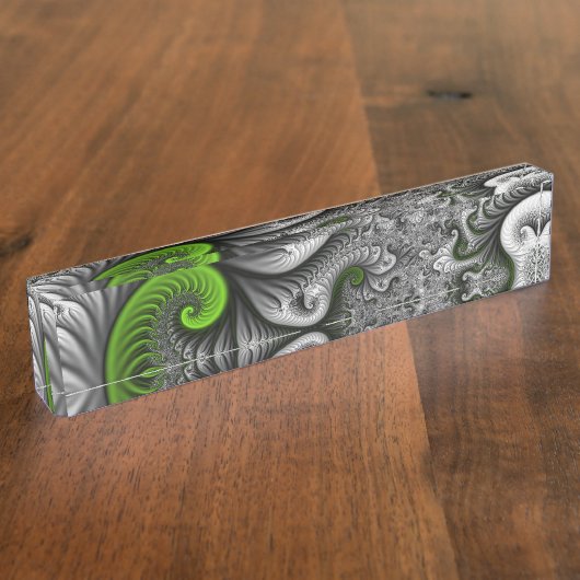 Fantasy World Green and Grey Abstract Fractal Art Naambordje (Zijkant)