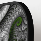 Fantasy World Green and Grey Abstract Fractal Art Pickleball Paddle (Links Detail)