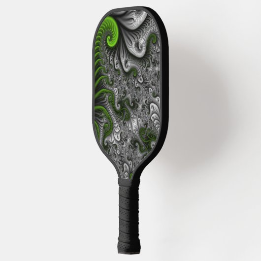 Fantasy World Green and Grey Abstract Fractal Art Pickleball Paddle (Links)