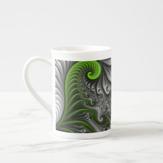 Fantasy World Green and Grey Abstract Fractal Art Porselein Kop (Links)