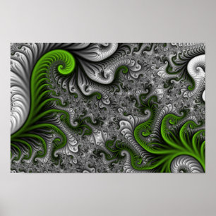 Fantasy World Green and Grey Abstract Fractal Art Poster