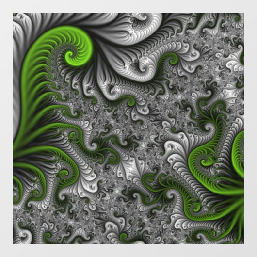 Fantasy World Green and Grey Abstract Fractal Art Raamsticker (Vel)