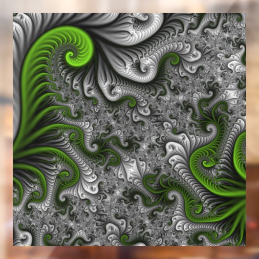Fantasy World Green and Grey Abstract Fractal Art Raamsticker (Vel 2)