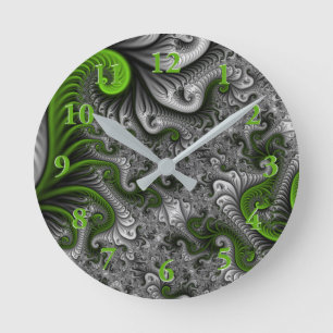 Fantasy World Green and Grey Abstract Fractal Art Ronde Klok