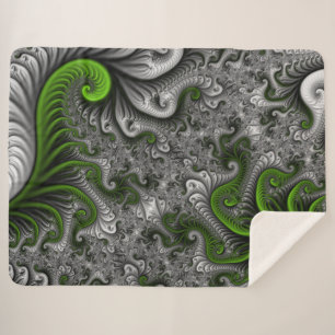 Fantasy World Green and Grey Abstract Fractal Art Sherpa Deken
