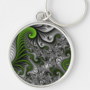 Fantasy World Green and Grey Abstract Fractal Art Sleutelhanger