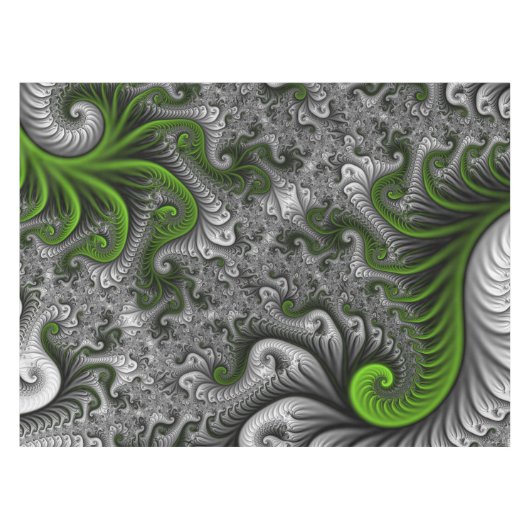 Fantasy World Green and Grey Abstract Fractal Art Tafelkleed (Voorkant (Horizontaal))