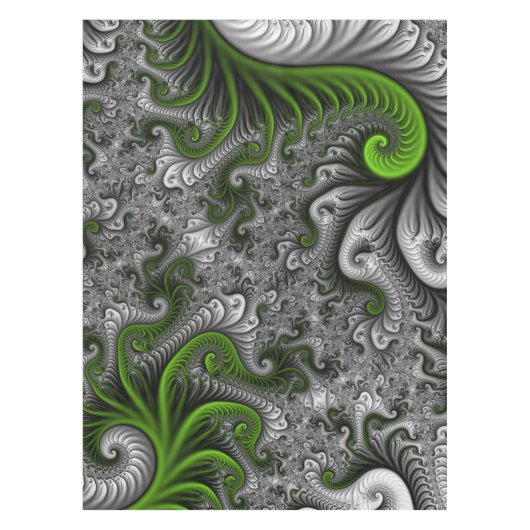 Fantasy World Green and Grey Abstract Fractal Art Tafelkleed (Voorkant)