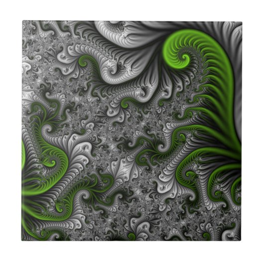 Fantasy World Green and Grey Abstract Fractal Art Tegeltje (Voorkant)
