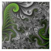 Fantasy World Green and Grey Abstract Fractal Art Tegeltje (Voorkant)