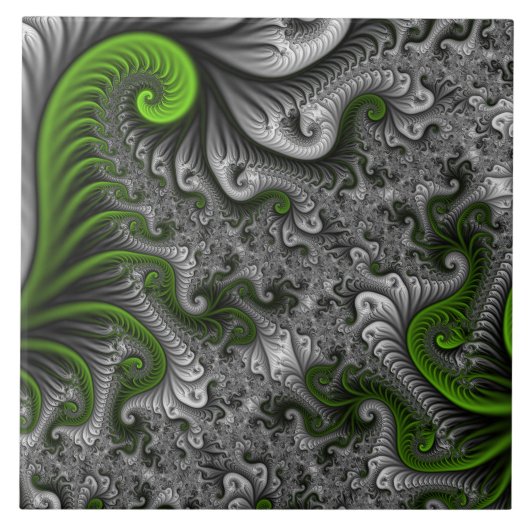 Fantasy World Green and Grey Abstract Fractal Art Tegeltje (Voorkant)