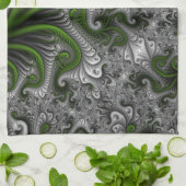 Fantasy World Green and Grey Abstract Fractal Art Theedoek (Gevouwen)