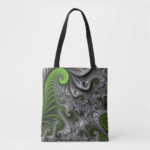 Fantasy World Green and Grey Abstract Fractal Art Tote Bag