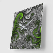 Fantasy World Green and Grey Abstract Fractal Art Vierkante Klok (Hoek)