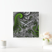 Fantasy World Green and Grey Abstract Fractal Art Vierkante Klok (Huis)