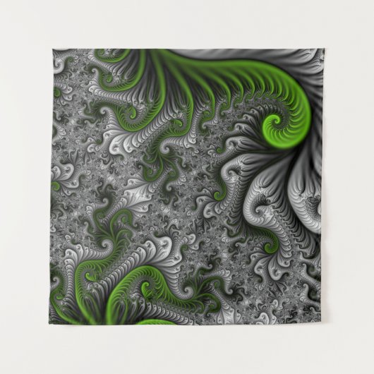 Fantasy World Green and Grey Abstract Fractal Art Wandkleed (Voorkant (horizontaal))