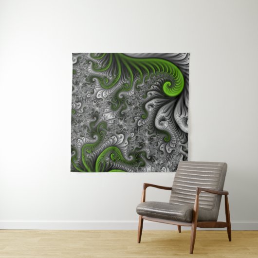 Fantasy World Green and Grey Abstract Fractal Art Wandkleed (In Situ (horizontaal))