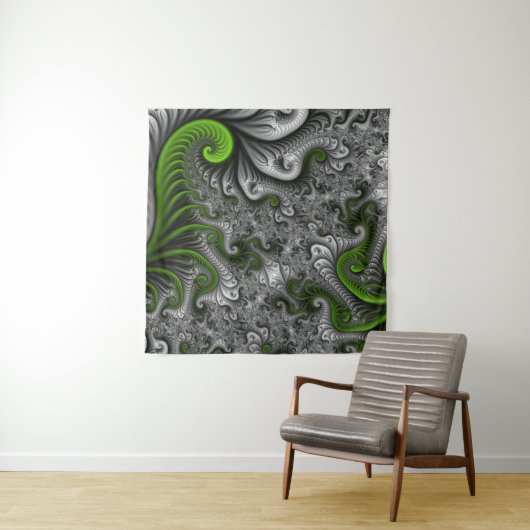 Fantasy World Green and Grey Abstract Fractal Art Wandkleed (In situ)