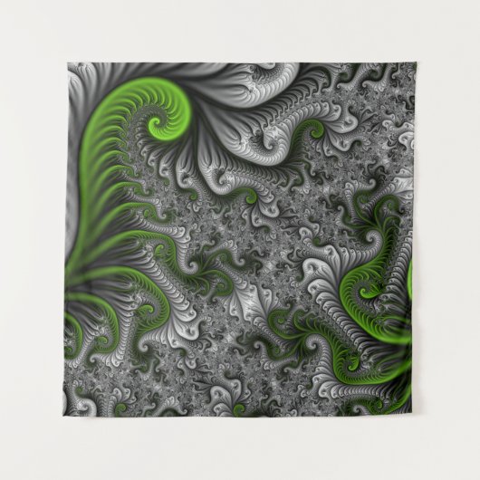 Fantasy World Green and Grey Abstract Fractal Art Wandkleed (Voorkant)