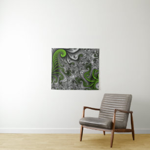 Fantasy World Green and Grey Abstract Fractal Art Wandkleed