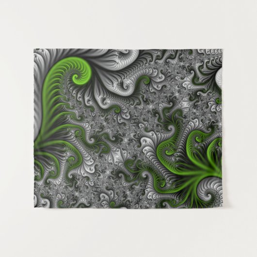 Fantasy World Green and Grey Abstract Fractal Art Wandkleed (Voorkant (horizontaal))