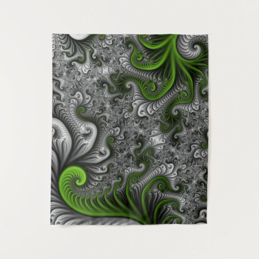 Fantasy World Green and Grey Abstract Fractal Art Wandkleed (Voorkant)