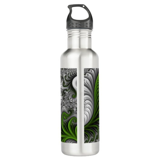 Fantasy World Green and Grey Abstract Fractal Art Waterfles (Achterkant)