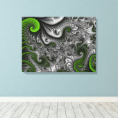 Fantasy World Green Grey Abstract Fractal Triptych Canvas Afdruk (Insitu (Houten vloer))