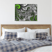 Fantasy World Green Grey Abstract Fractal Triptych Canvas Afdruk (Insitu (Slaapkamer))
