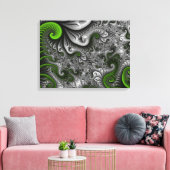 Fantasy World Green Grey Abstract Fractal Triptych Canvas Afdruk (Insitu (Woonkamer))