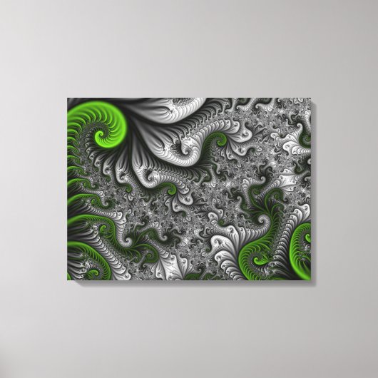 Fantasy World Green Grey Abstract Fractal Triptych Canvas Afdruk (Voorkant)