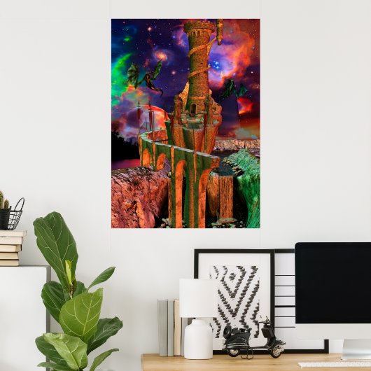 Fantasy Worlds Dragon Fantasy Art Poster (Thuiskantoor)