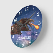 Fantasy Wyvern Fire Breathing Dragon Monogram   Ronde Klok (Hoek)