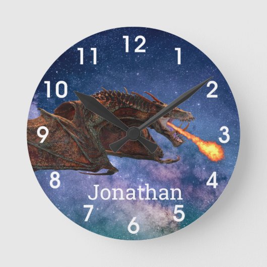 Fantasy Wyvern Fire Breathing Dragon Monogram   Ronde Klok (Voorkant)